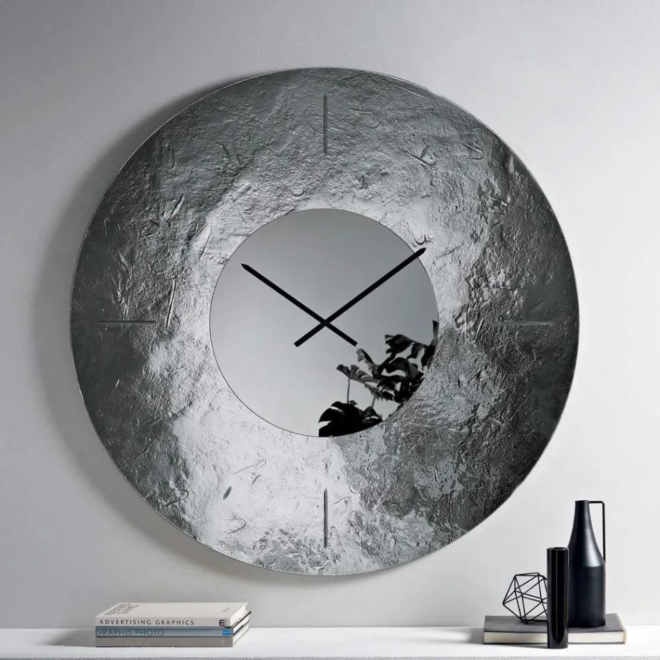 Orologio a Parete in Vetro Fuso Martellato Retroargentato Made in Italy - Cinzia Viadurini