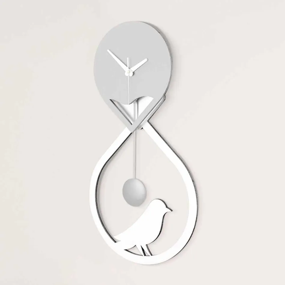 Orologio a Pendolo a Muro di Design Moderno Stilizzato Bianco e Grigio - Tebe Viadurini