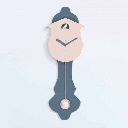 Orologio a Pendolo Moderno in Legno a Parete di Design Grigio e Rosa - Cuculo Viadurini