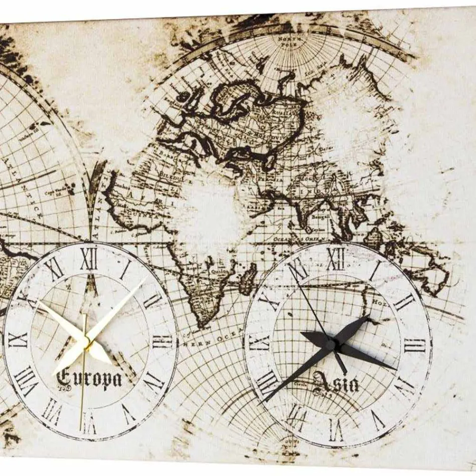 Orologio da muro raffigurante una vecchia mappa con 3 fusi Drew Viadurini