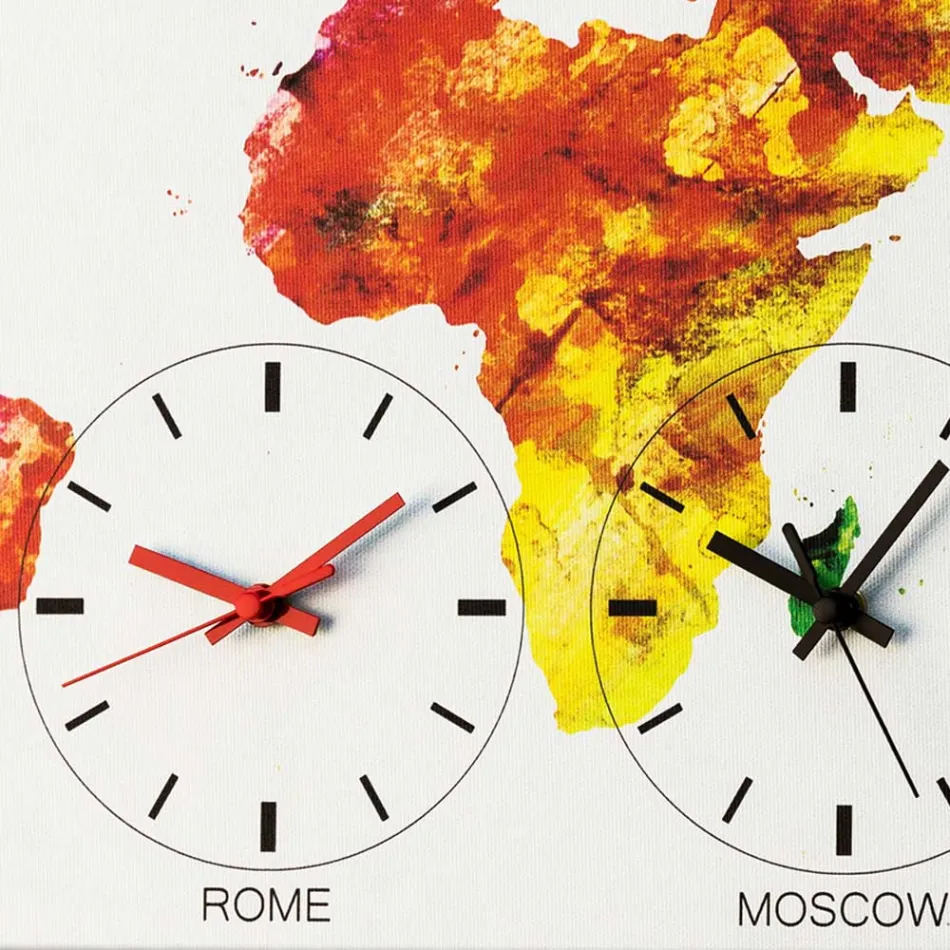 Orologio da muro su tela completo di 4 fusi orari Alex, design moderno Viadurini