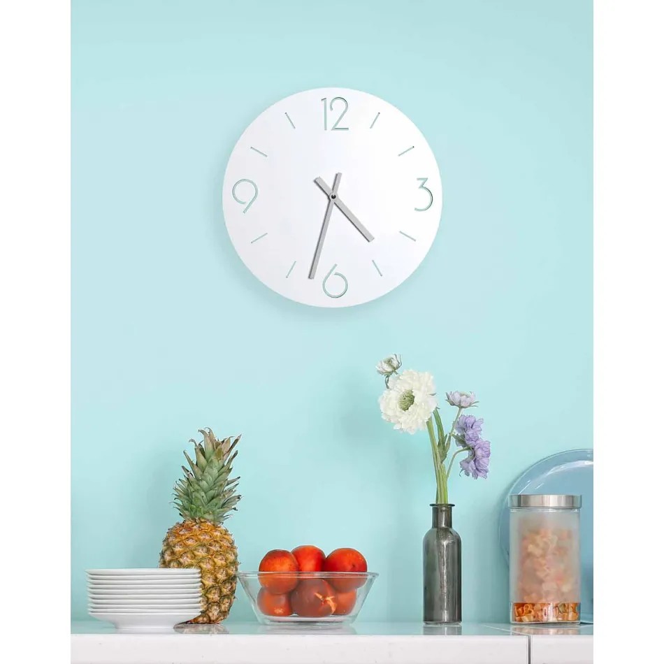 Orologio da Parete Bianco di Design Classico in Legno Rotondo - Settimio Viadurini