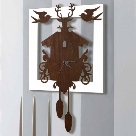 Orologio da Parete Design Moderno in Legno Scuro e Bianco Decorato - Fiaba Viadurini