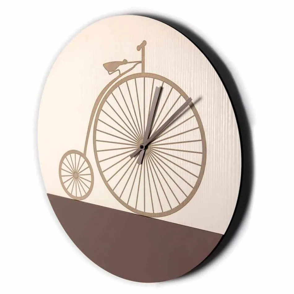 Orologio da Parete in Legno Design Tondo con Decori in 2 Finiture - Byko Viadurini