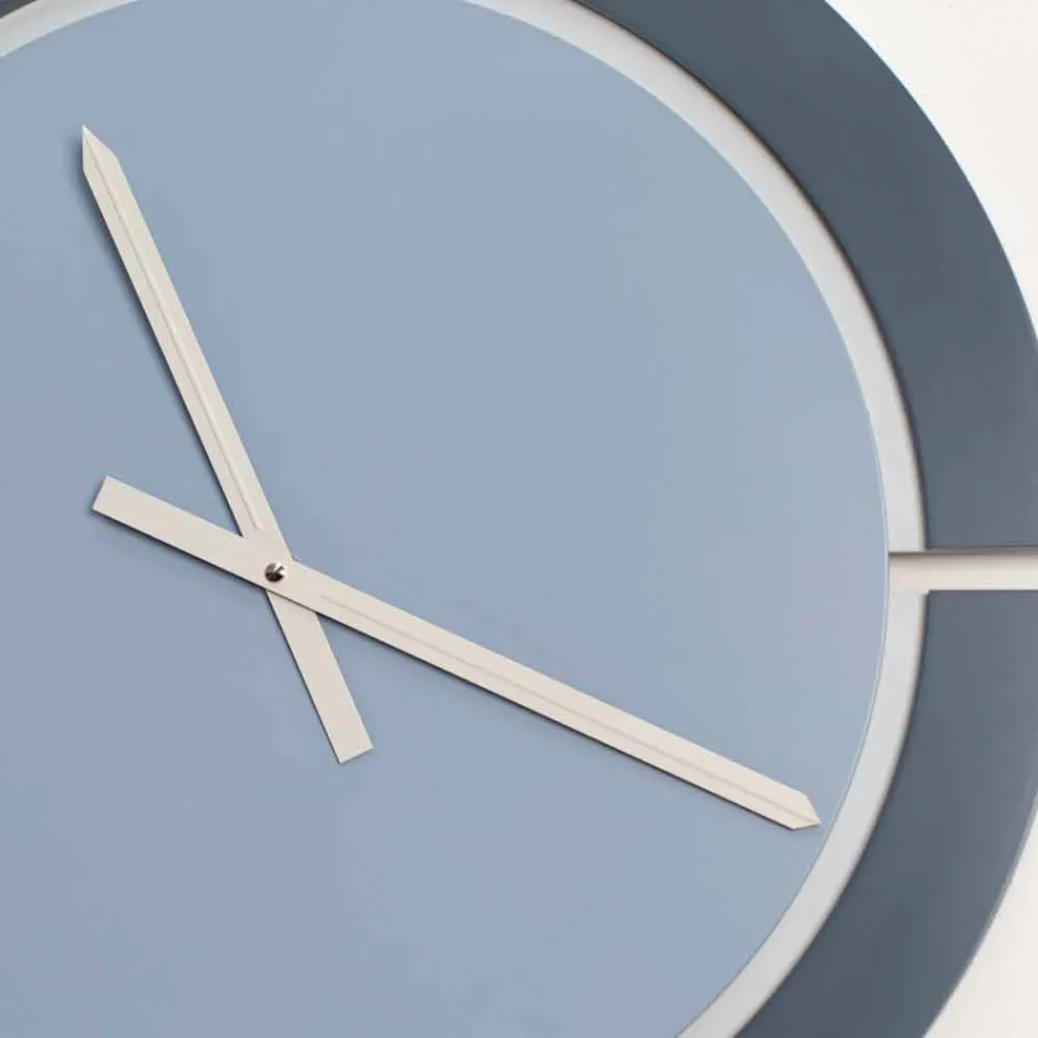 Orologio da Parete Moderno di Design Tondo in Legno Bianco Blu Avio - Savio Viadurini