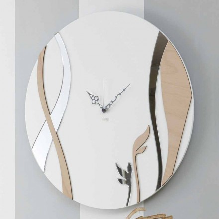 Orologio da Parete Moderno e Rotondo dal Design in Legno Decorato - Armonio Viadurini