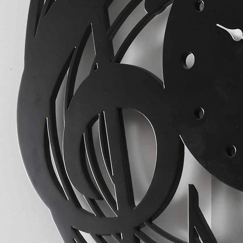 Orologio da Parete Nero Rotondo di Design Moderno in Legno Decorato - Musica Viadurini