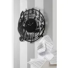 Orologio da Parete Nero Rotondo di Design Moderno in Legno Decorato - Musica Viadurini