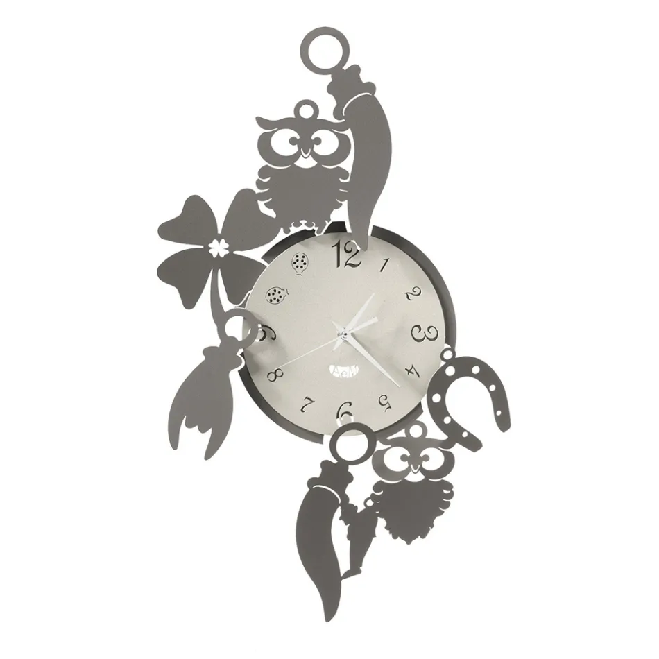 Orologio da Parete Rotondo in Ferro Design con Decori Fortuna - Tibio Viadurini