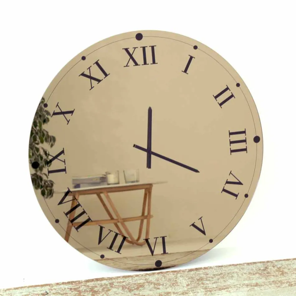 Orologio Rotondo da Parete in Cristallo Specchiato Made in Italy - Ingranaggio Viadurini