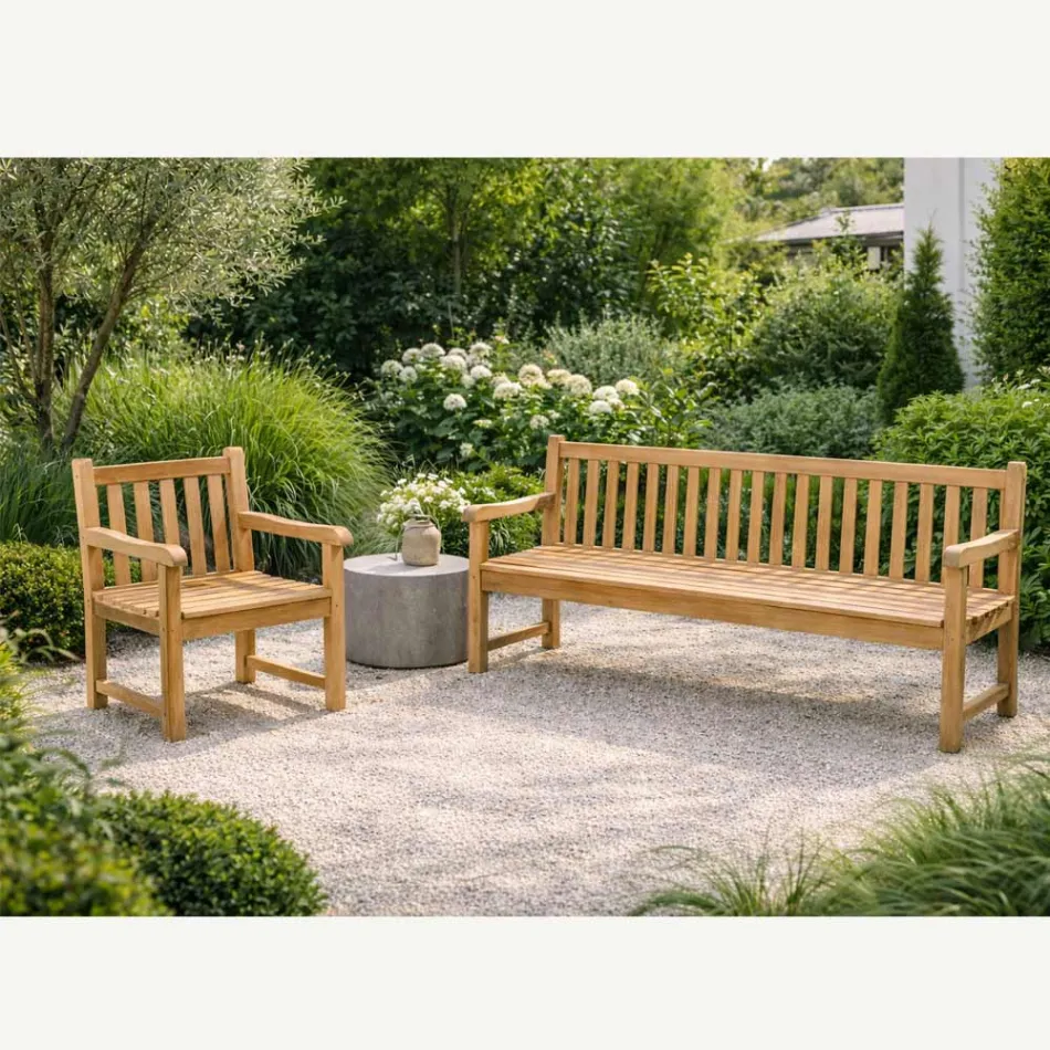 Panchina da Giardino in Teak Naturale di Varie Misure – Yggdrasil Viadurini