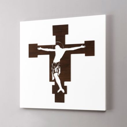 Pannello Bianco con Raffigurazione del Crocefisso Made in Italy - Airi Viadurini