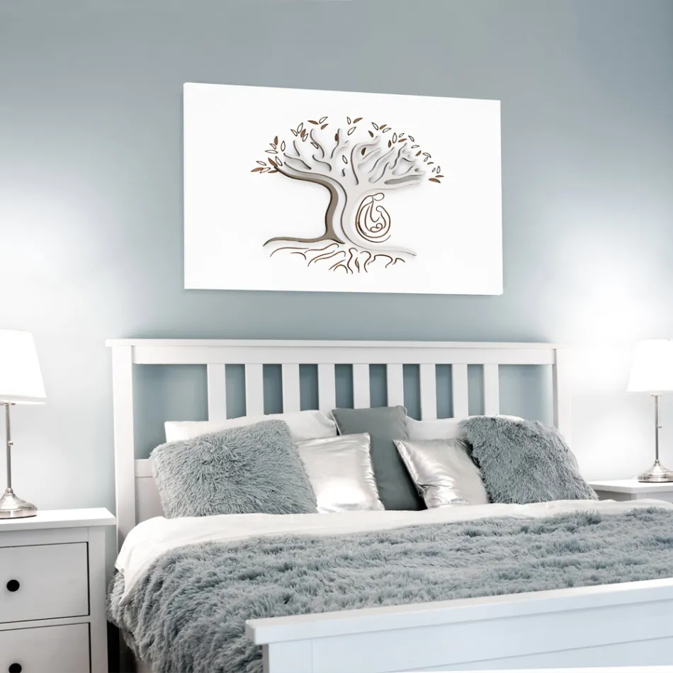 Pannello Bianco Inciso a Laser con Albero e Famiglia Made in Italy - Helga Viadurini