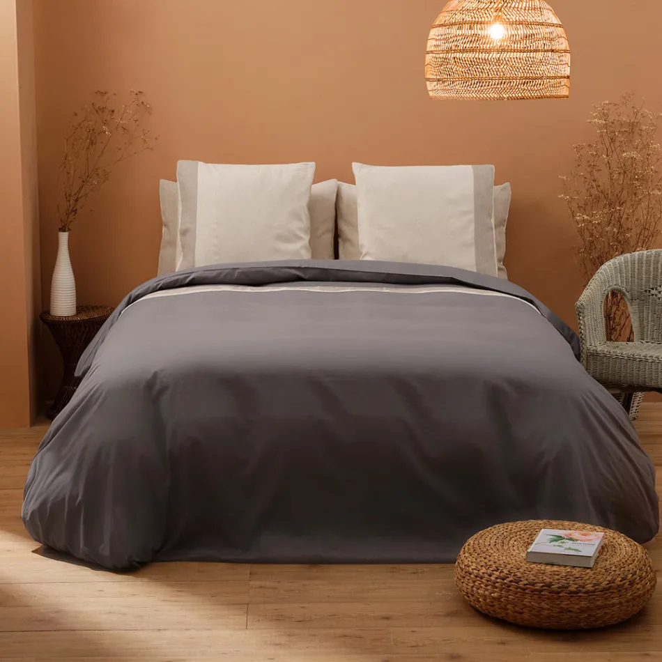 Parure Copripiumino Matrimoniale in 90% Cotone e 10% Lino Made in Italy - Nestle Viadurini