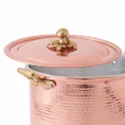 Pentola Alta in Rame Stagnato a Mano con Manici e Coperchio 28 cm - Mariarita Viadurini