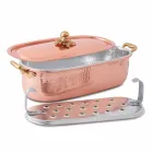 Pesciera Pentola in Rame Stagnato a Mano Italiano con Coperchio 44 cm - Mariapia Viadurini