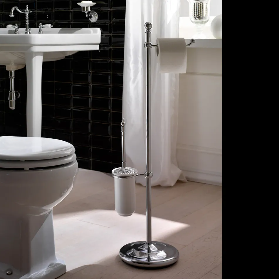 Piantana Terra Vintage con Portacarta e Portascopino in Ottone e Ceramica – Caen Viadurini
