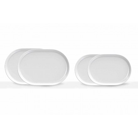Piatti da Servizio Moderni di Design Ovale Bianco in Porcellana 4 Pezzi - Artico Viadurini