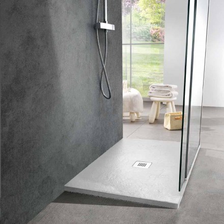 Piatto Doccia 100x70 in Resina Bianca Finitura Effetto Ardesia - Sommo Viadurini