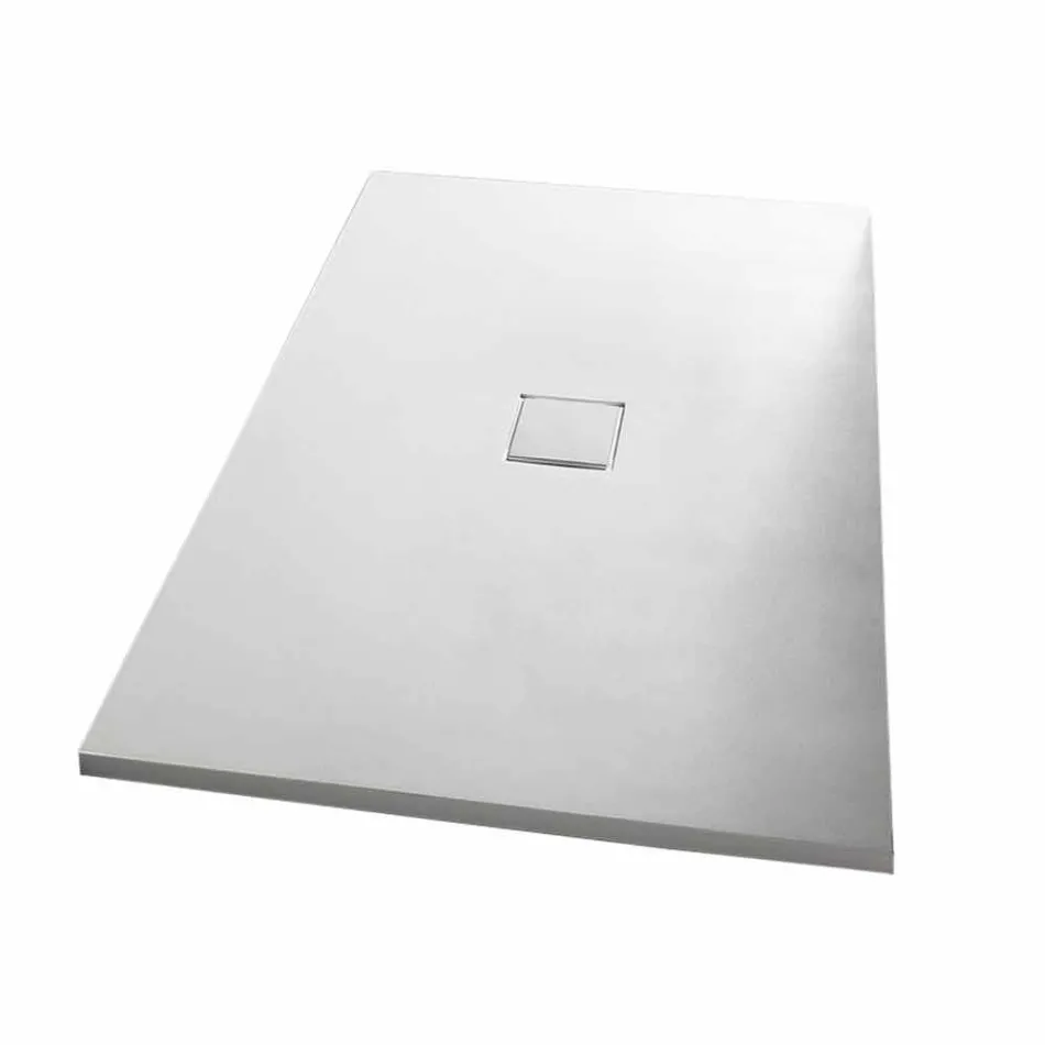 Piatto Doccia 120x80 in Resina Finitura Effetto Velluto Bianco Moderno - Estimo Viadurini