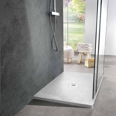 Piatto Doccia 120x90 Design Moderno in Resina Bianca Effetto Ardesia - Sommo Viadurini