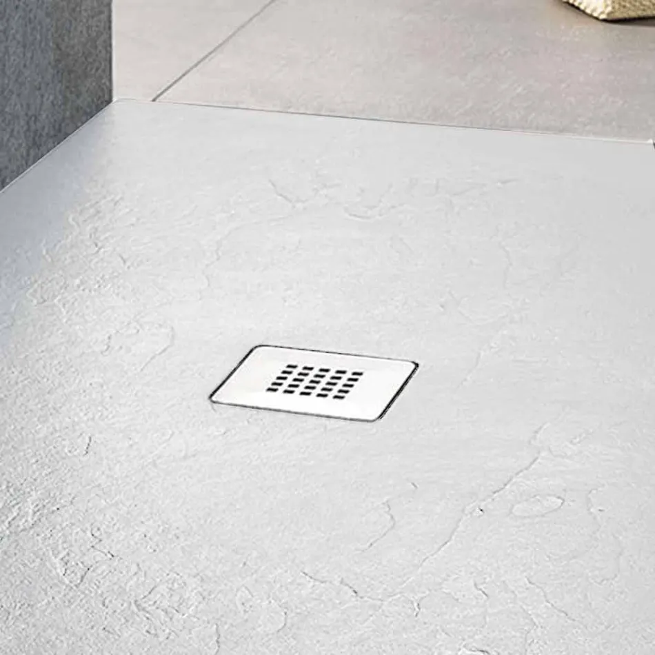 Piatto Doccia 120x90 Design Moderno in Resina Bianca Effetto Ardesia - Sommo Viadurini