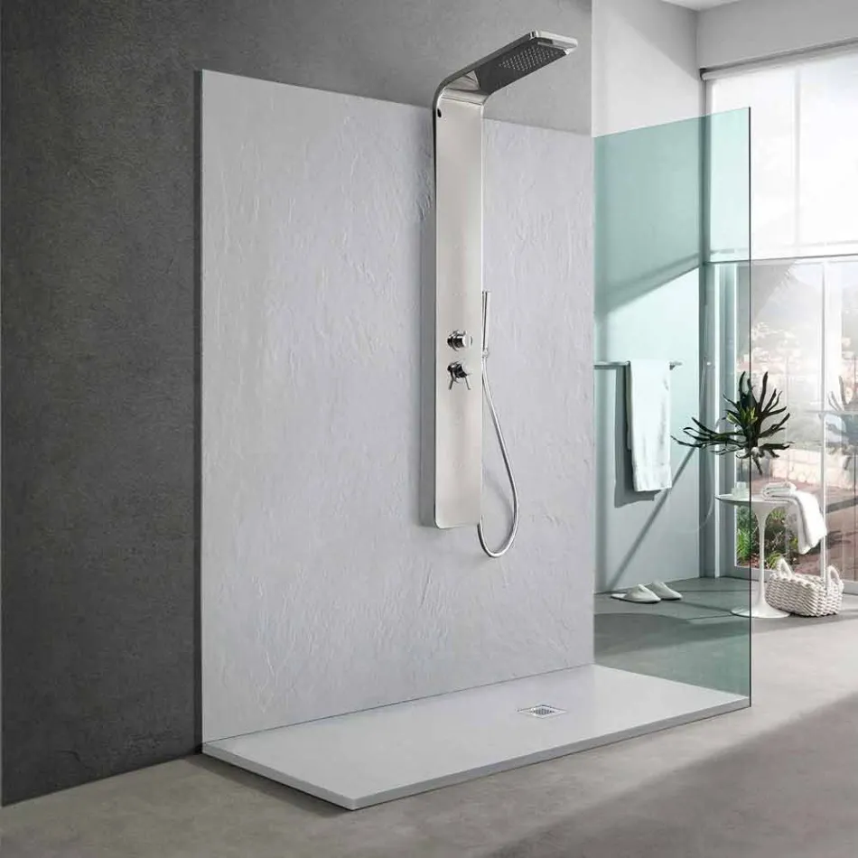 Piatto Doccia 160x70 Design Moderno in Resina Bianca Effetto Ardesia - Sommo Viadurini