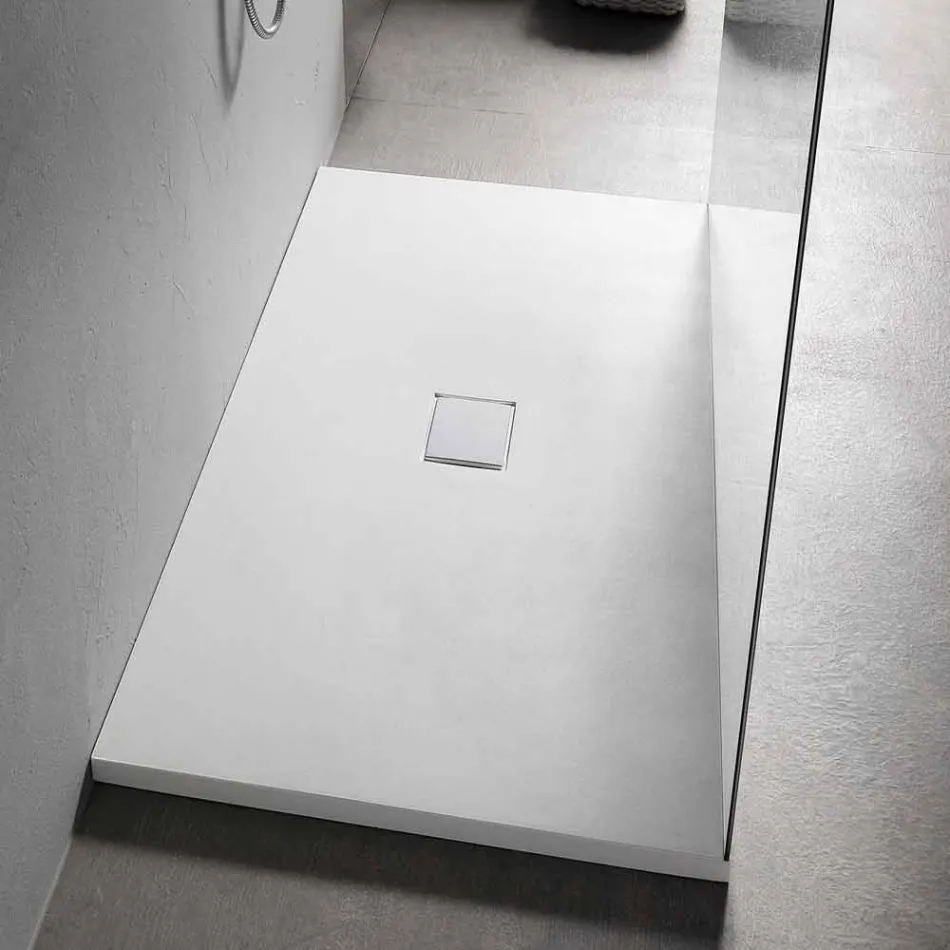 Piatto Doccia 160x80 cm in Resina Bianca con Piletta e Copripiletta - Estimo Viadurini