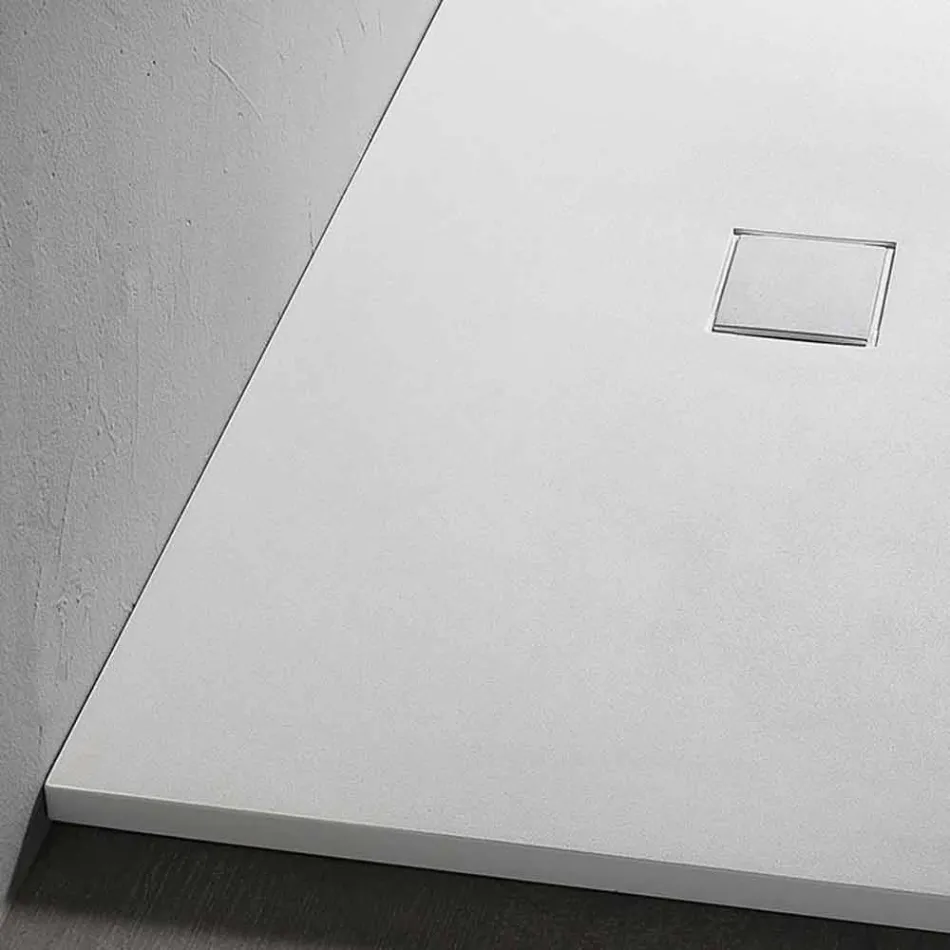 Piatto Doccia 90x70 in Resina Effetto Velluto Bianco con Copripiletta - Estimo Viadurini