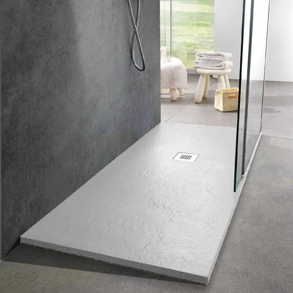 Piatto Doccia Design Moderno 160x80 in Resina Finitura Effetto Ardesia - Sommo Viadurini