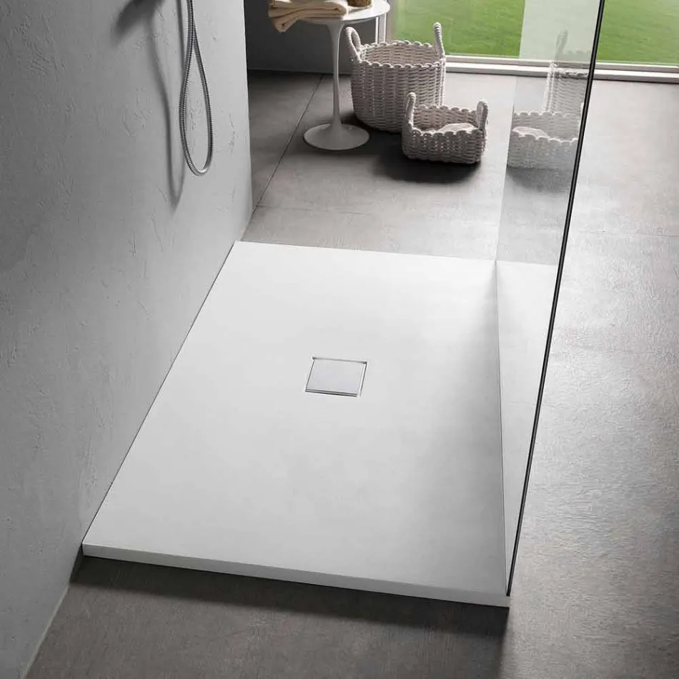 Piatto Doccia Effetto Velluto Bianco in Resina Rettangolare 140x80 cm - Estimo Viadurini