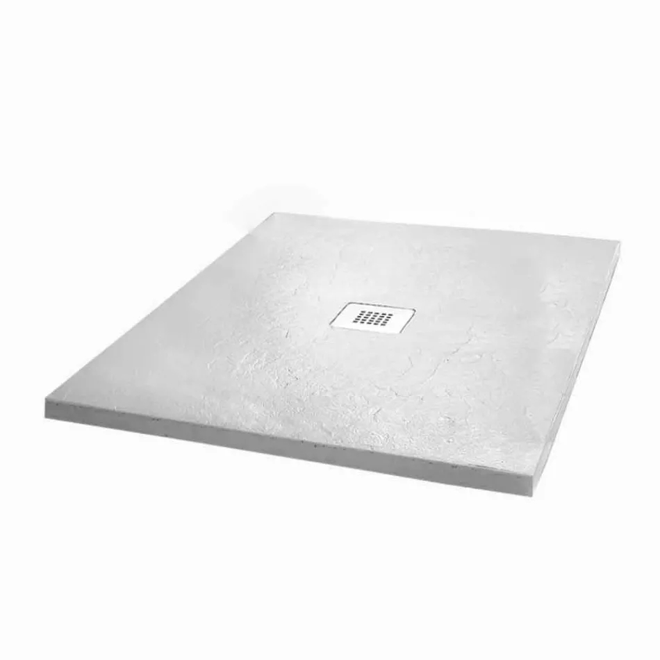 Piatto Doccia Moderno Quadrato 90x90 in Resina Bianca Effetto Ardesia - Sommo Viadurini