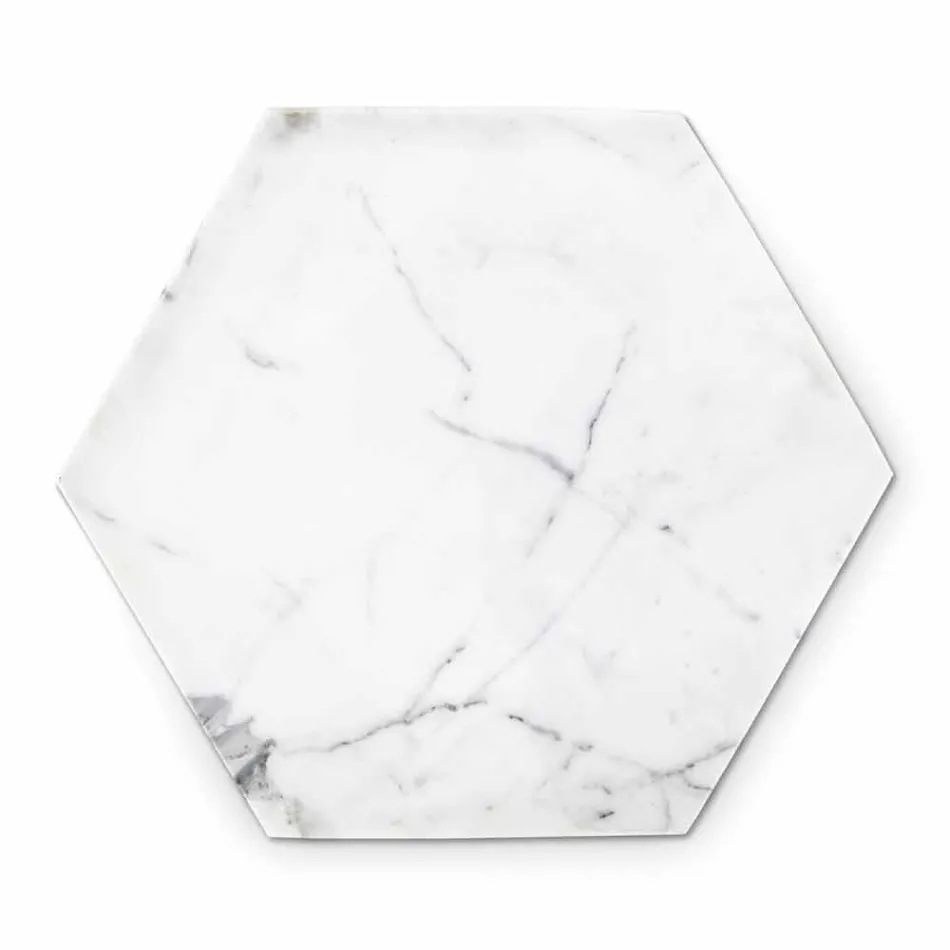 Piatto Esagonale di Design in Marmo Bianco di Carrara Made in Italy - Sintia Viadurini
