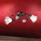 Plafoniera 2 Luci in Ferro, Vetro e Rose con Decoro in Ceramica - Siena Viadurini