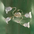 Plafoniera 4 Luci in Metallo e Ceramica con Rose Dipinta a Mano - Pisa Viadurini