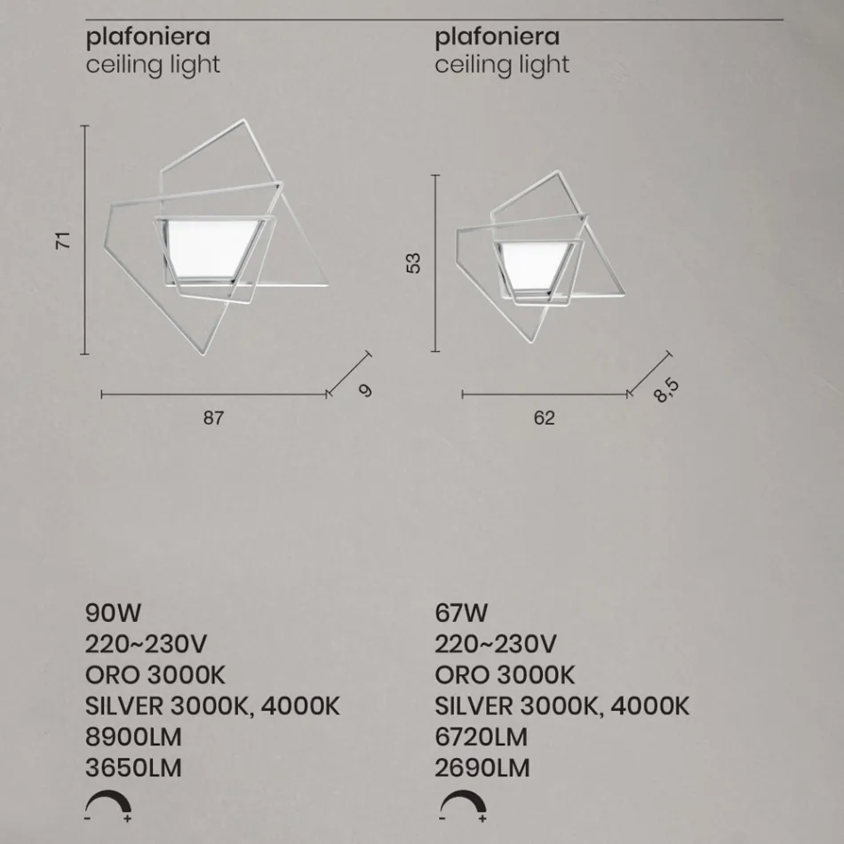 Plafoniera Applique a LED Dimmerabile in Metallo Oro o Argento - Galattica Viadurini