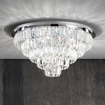 Plafoniera Classica in Metallo Argento e Pendenti in Cristallo - Jerome Viadurini