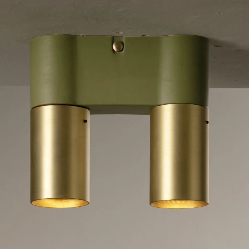 Plafoniera in Ceramica e Ottone Spazzolato Fatta a Mano in Italia - Toscot Match Viadurini