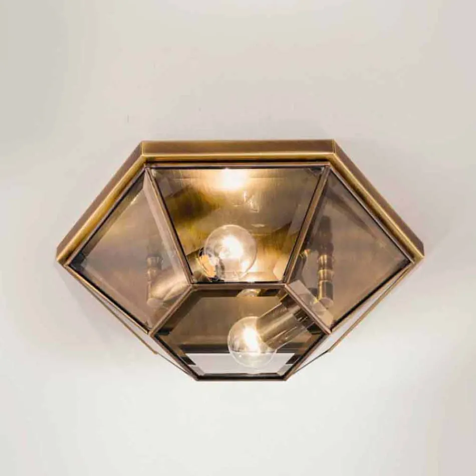 Plafoniera in Vetro e Ottone Brunito Vintage 2 Misure - Rilegato by Il Fanale Viadurini
