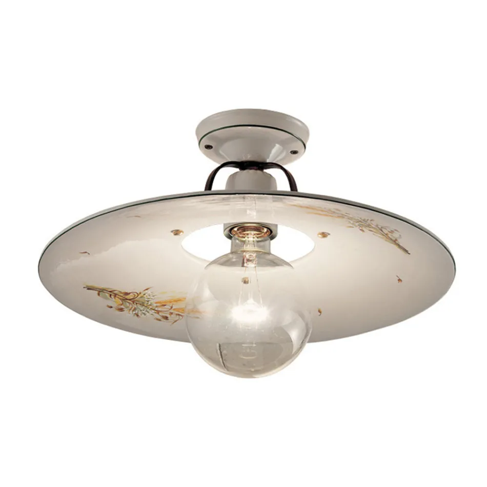 Plafoniera rotonda a soffitto in ceramica decorata Ferroluce Viadurini