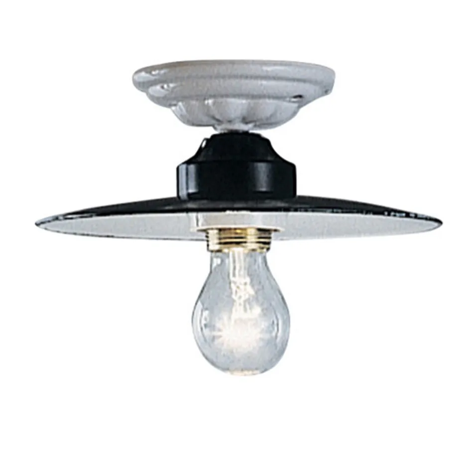 Plafoniera tonda a soffitto rustica in ceramica Ferroluce Potenza Viadurini