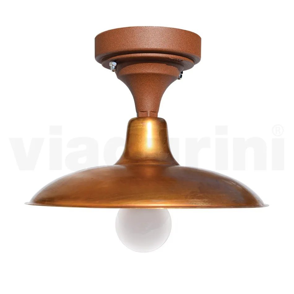 Plafoniera Vintage da Esterno in Alluminio e Ottone Made in Italy - Adela Viadurini