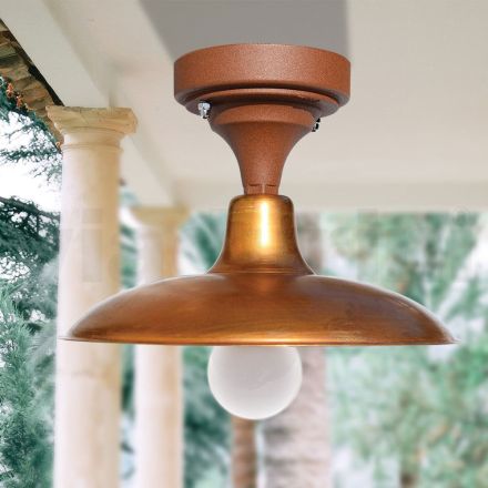Plafoniera Vintage da Esterno in Alluminio e Ottone Made in Italy - Adela Viadurini