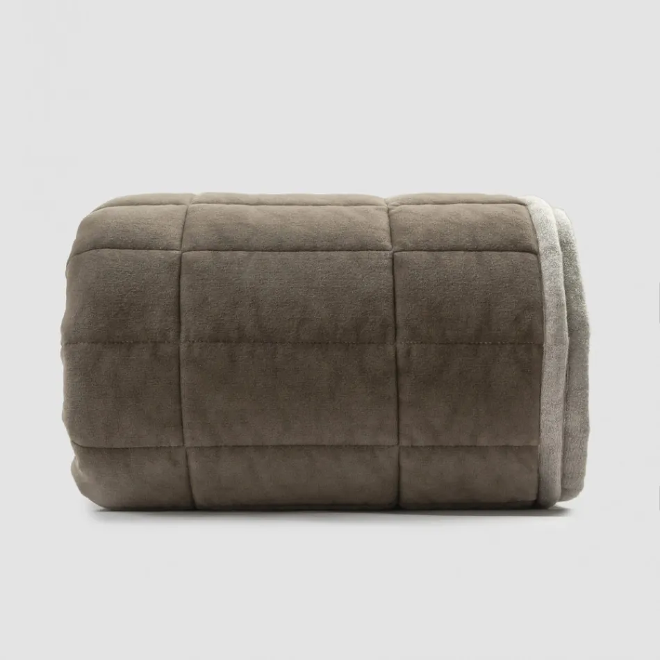 Plaid in Raso di Cotone e Ciniglia con Bordo in Lurex, Gesso o Retrò - Tortoro Viadurini