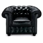 Poltrona Classica Rivestita in Pelle con Piedini in Legno Made in Italy - Idra Viadurini
