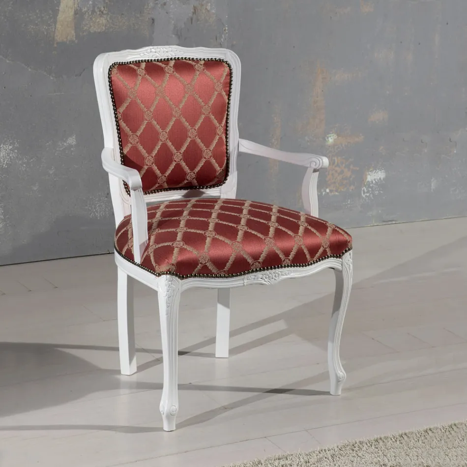Poltrona con Braccioli e Struttura in Legno Laccato Bianco Made in Italy - Gatto Viadurini