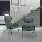 Poltrona con Struttura in Acciaio e Seduta in Ecopelle Grafite Made in Italy - Reggio Viadurini