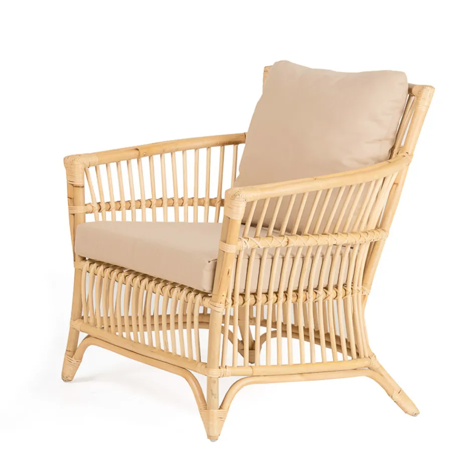 Poltrona da Esterno in Rattan Naturale Completa di Cuscini – Bellaria Viadurini