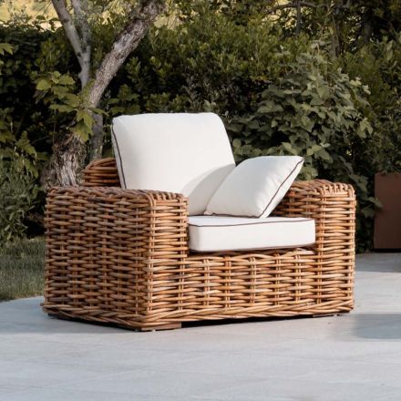 Poltrona da Esterno in Rattan Naturale con Cuscini Inclusi – Keira Viadurini