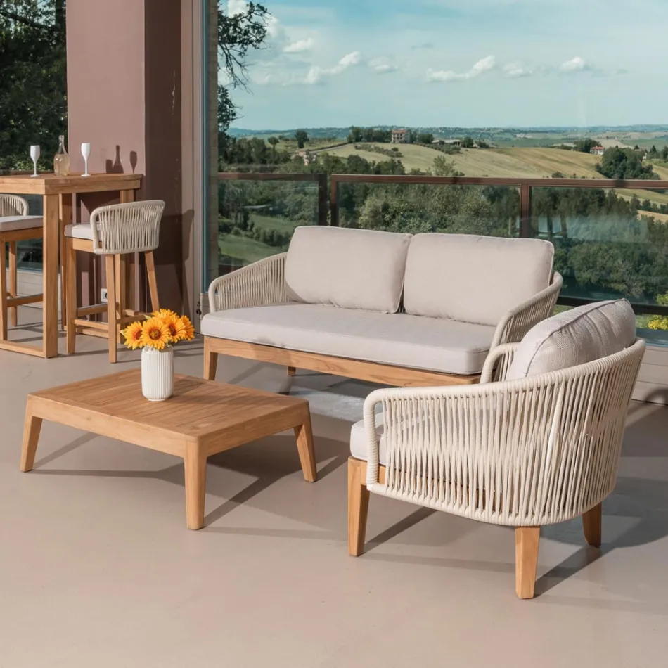 Poltrona da Esterno in Teak ed Intreccio in Polietilene - Jhon Viadurini